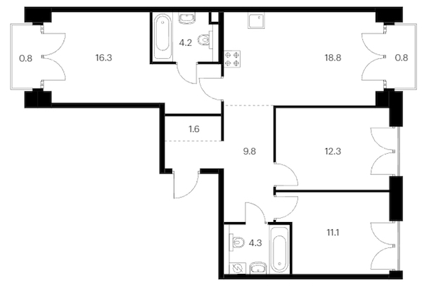 3-комнатная квартира 80 м², 6/9 эт., ЖК «Лермонтовский 54»